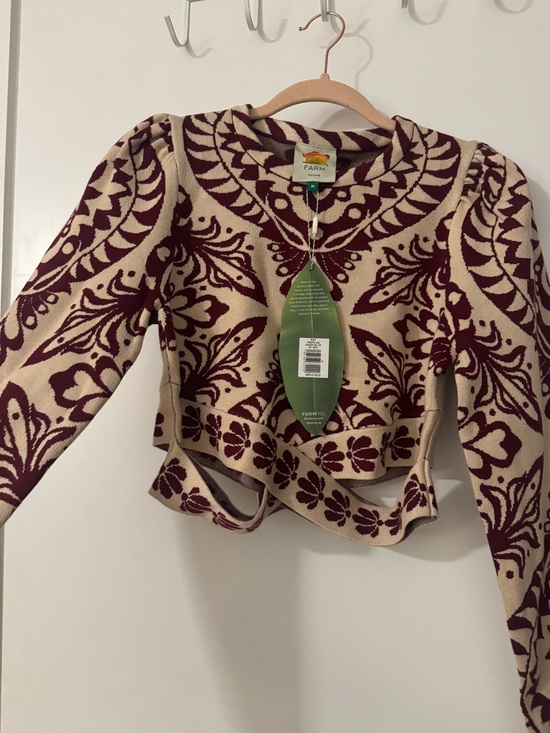 FARM Rio Other - Never Used - FARM Rio Burgundy & Cream Floral Jacquard Crop Sweater